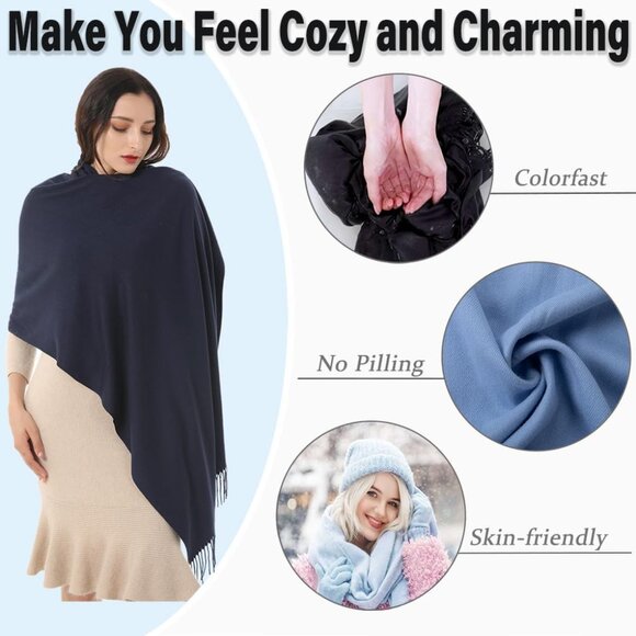 🆕 Women Blue Evening Dress Wedding Pashmina Shawls Winter Warm Silky Scarves - Picture 3 of 7